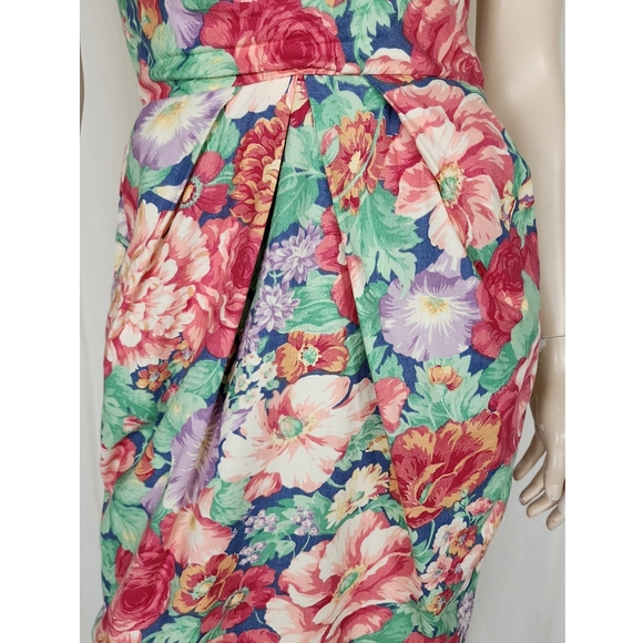 Vintage 80s 2pc floral cotton wiggle dress with crop bolero jacket S - Picture 4 of 10